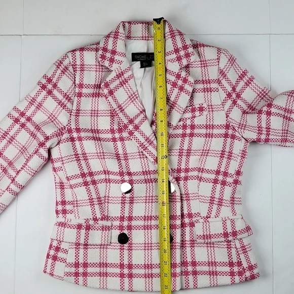 Rachel Zoe Hot Pink and White Tweed Plaid Double Breasted Jacket Blazer - Picture 14 of 16